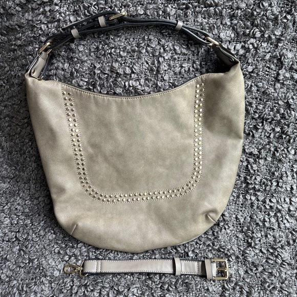 Vegan Leather Hobo Bag Louenhide Womens Shoulder Purse Brown Gold Stud Boho Chic - Picture 1 of 6